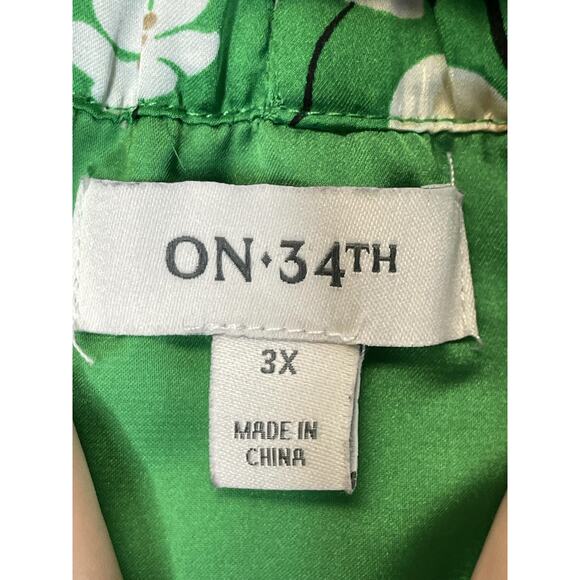 On 34th Dress Womens 3X Green Floral Maxi Puff Sleeve Smocked Waist Lined V Neck - Picture 5 of 10